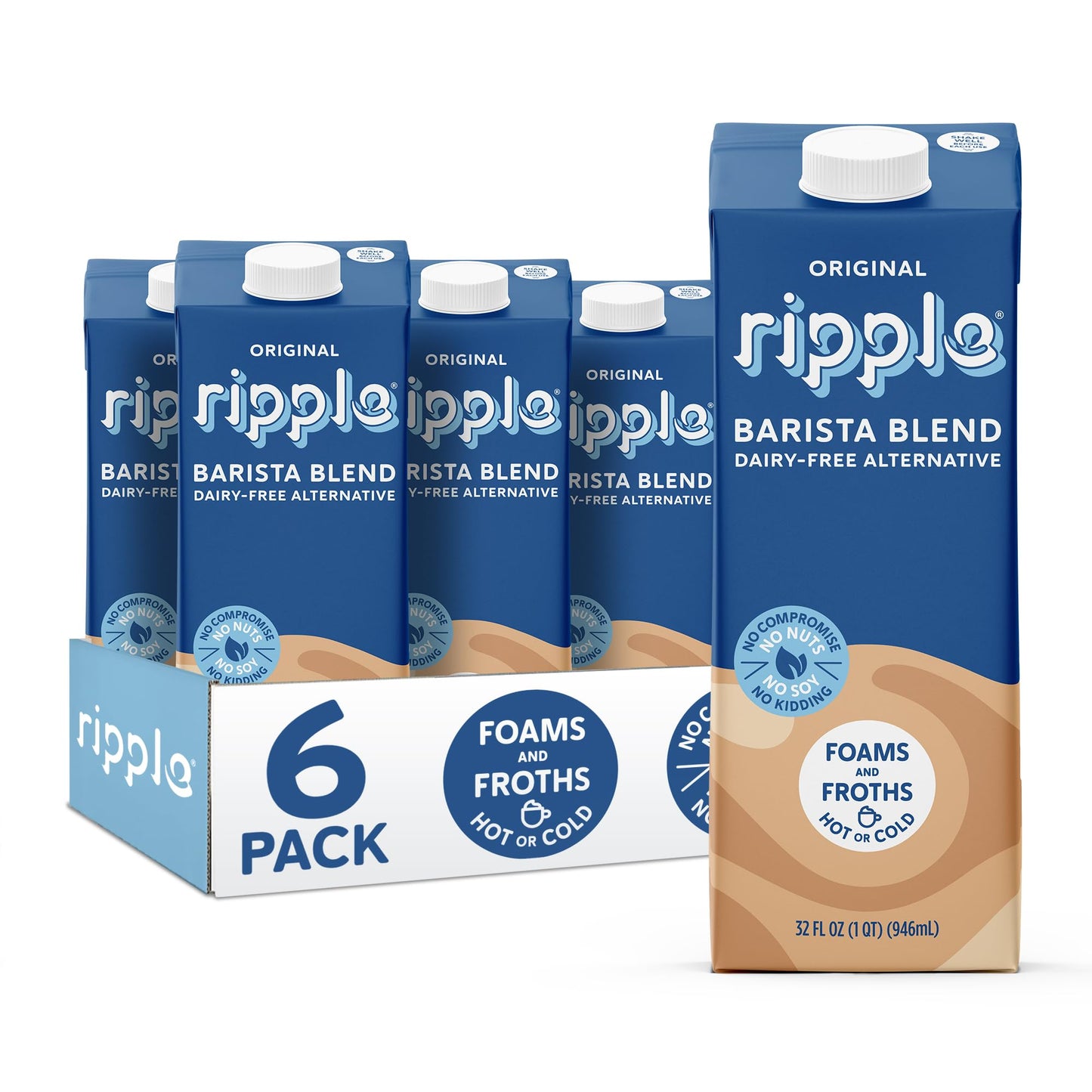 Ripple Barista Non Dairy Milk | Froths and Foams, Smooth and Creamy | Shelf Stable | Vegan & Non GMO Certified | Dairy, Soy, Nut