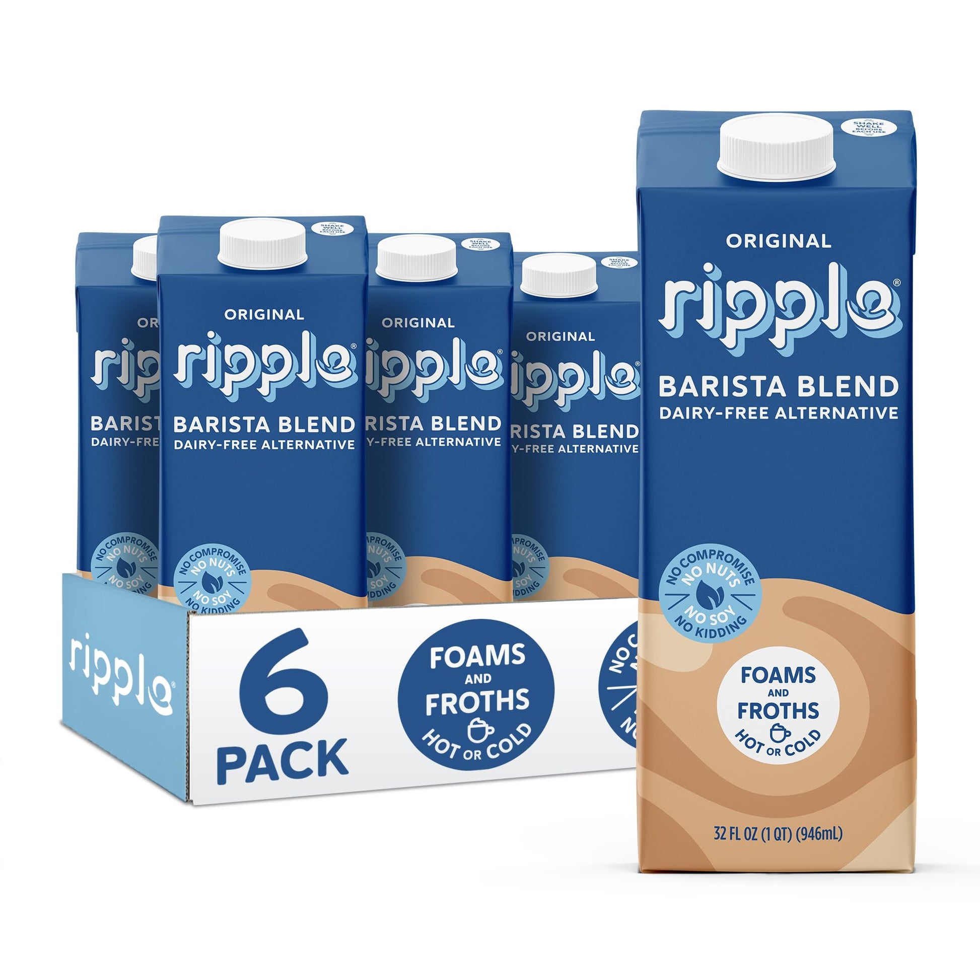 Ripple Barista Non Dairy Milk | Froths and Foams, Smooth and Creamy | Shelf Stable | Vegan & Non GMO Certified | Dairy, Soy, Nut