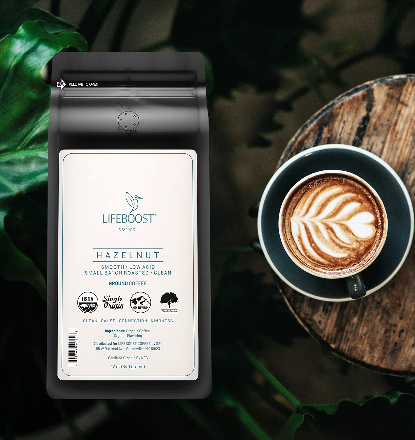 LIFEBOOST Hazelnut Ground Coffee – Organic, Low Acid, 12 oz, Non-GMO