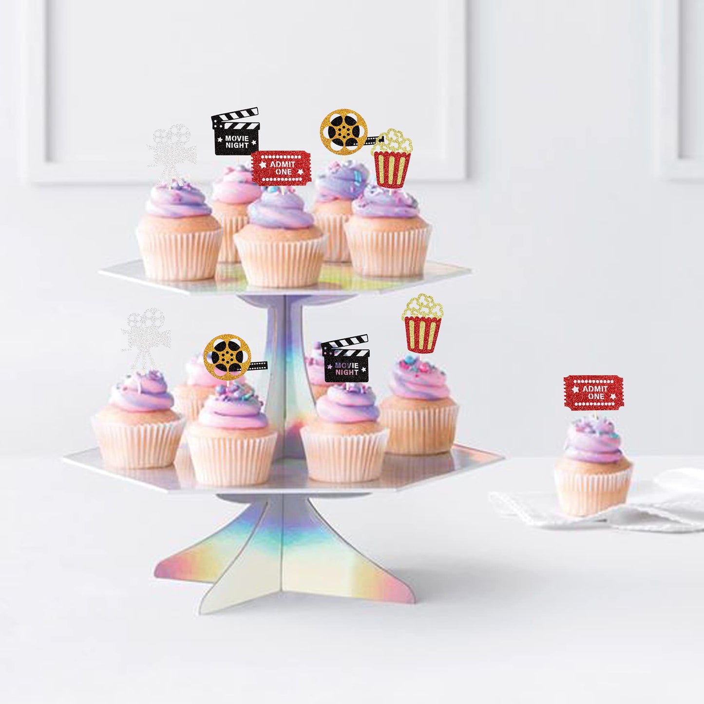 30 Pcs Movie Cupcake Toppers Glitter Movie Night Roll Camera Popcorn Cupcake Picks For Hollywood Theme Baby Shower Kids Birthday