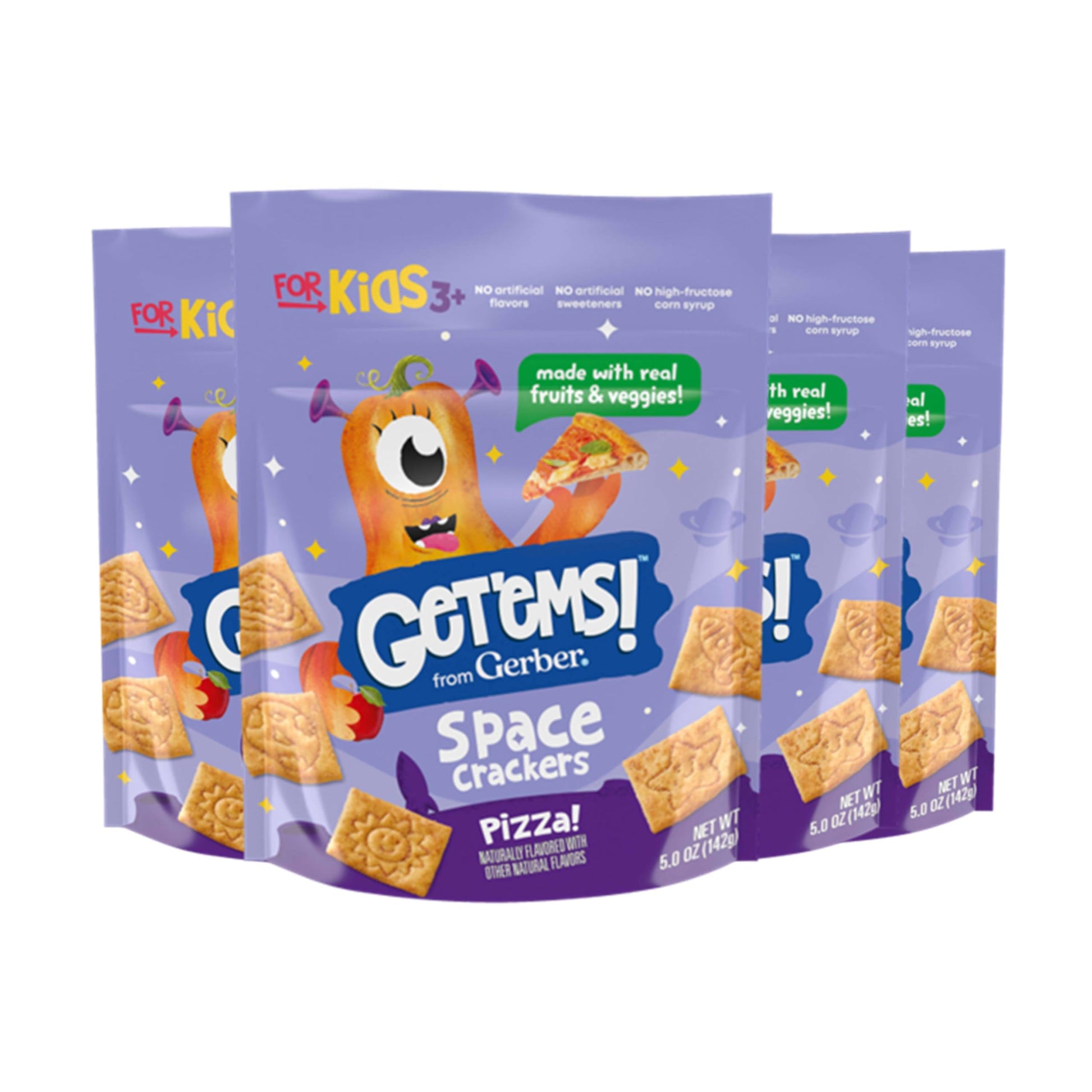 Get'Ems! From Gerber, Snacks For Kids, Pizza Space Crackers, Made With Real Veggies & Fruits, Iron & Vitamin E - 4 Pack