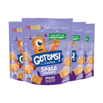 Get'Ems! From Gerber, Snacks For Kids, Pizza Space Crackers, Made With Real Veggies & Fruits, Iron & Vitamin E - 4 Pack