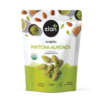 Elan Organic Matcha Almonds  5.6 oz  Non-GMO  Gluten-Free  Vegan  Kosher  Superfood Infused Nuts (Roasted Almonds  Coconut  Matcha Green Tea Powder)  Source of Antioxidants (Vitamin A)