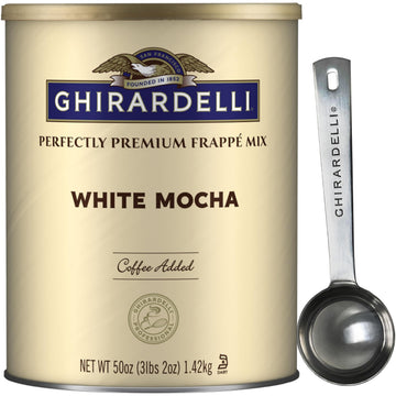 Ghirardelli White Mocha Premium Frappé Mix, 50 Ounce Can, Includes Stamped Barista Spoon