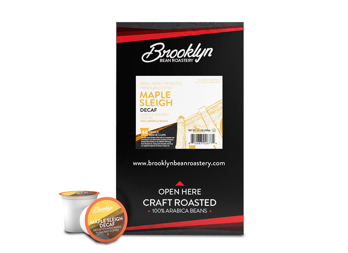 Brooklyn Beans Coffee Pods, Decaf Maple Sleigh, 40 Count, Compatible with K Cup malt-inspired, Model BB MSD40
