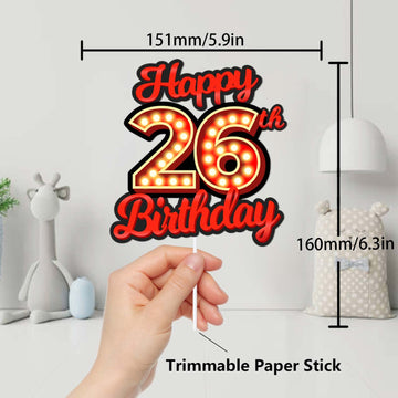 Happy 26Th Birthday Cake Topper Fluorescent Flashing Night Out Hen Movie Nightclub Theme Decor Supplies Woman Man Happy Birthday