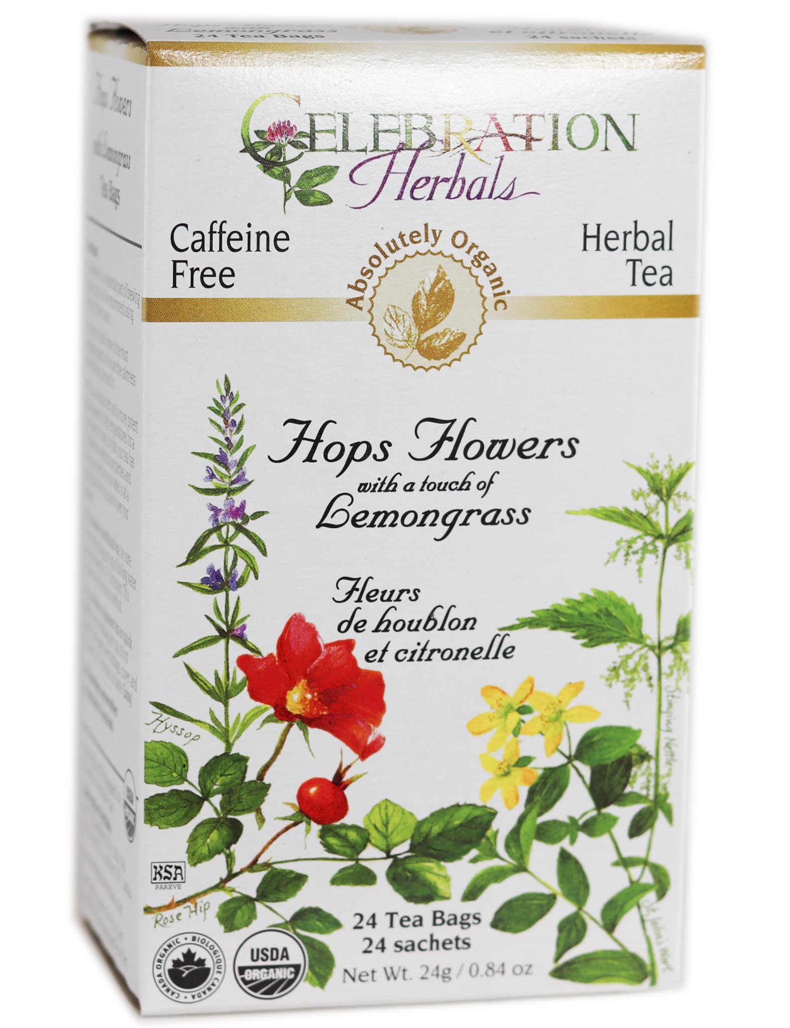 Celebration Herbals Organic Hops Flowers Tea, Caffeine Free, 24 Herbal Tea Bags, Model T151