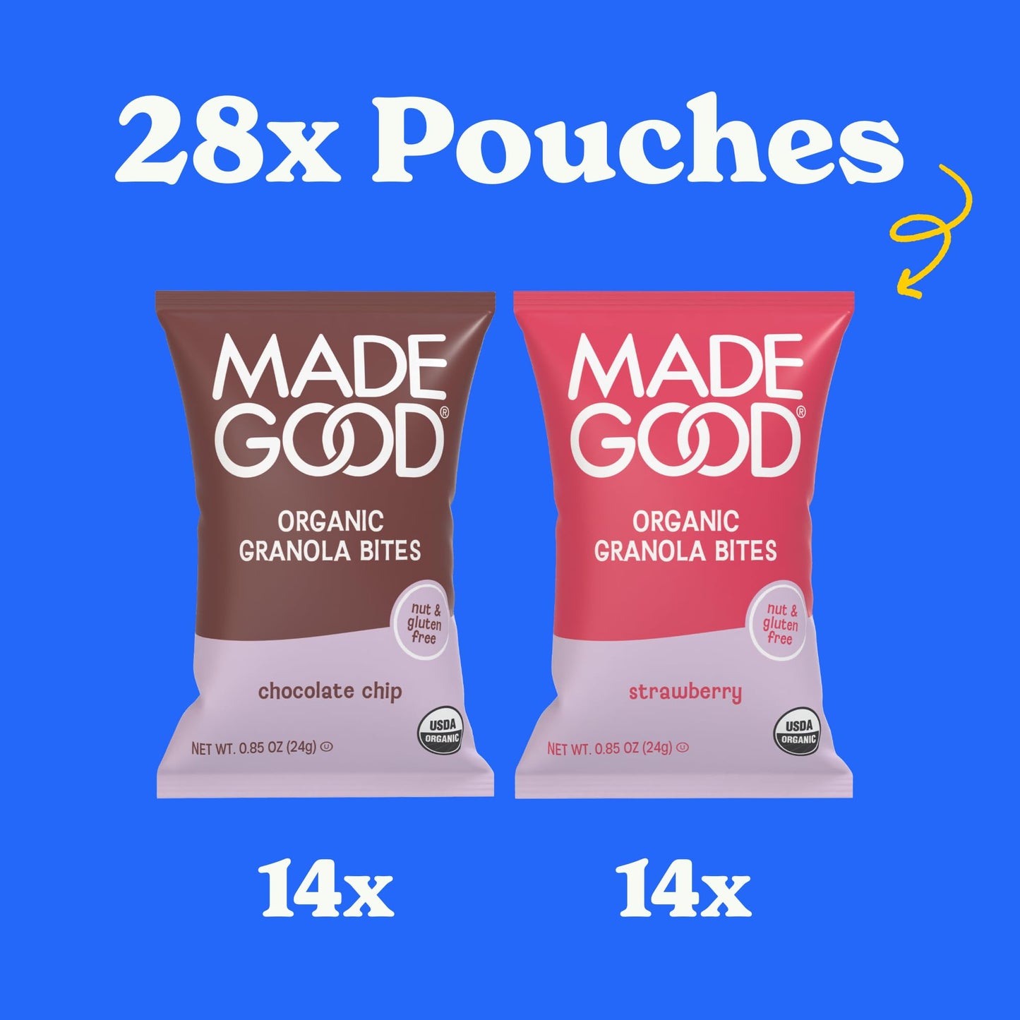 MadeGood Granola Bites Chocolate Chip & Strawberry Variety Pack (28 Count) Gluten Free and Organic Snacks