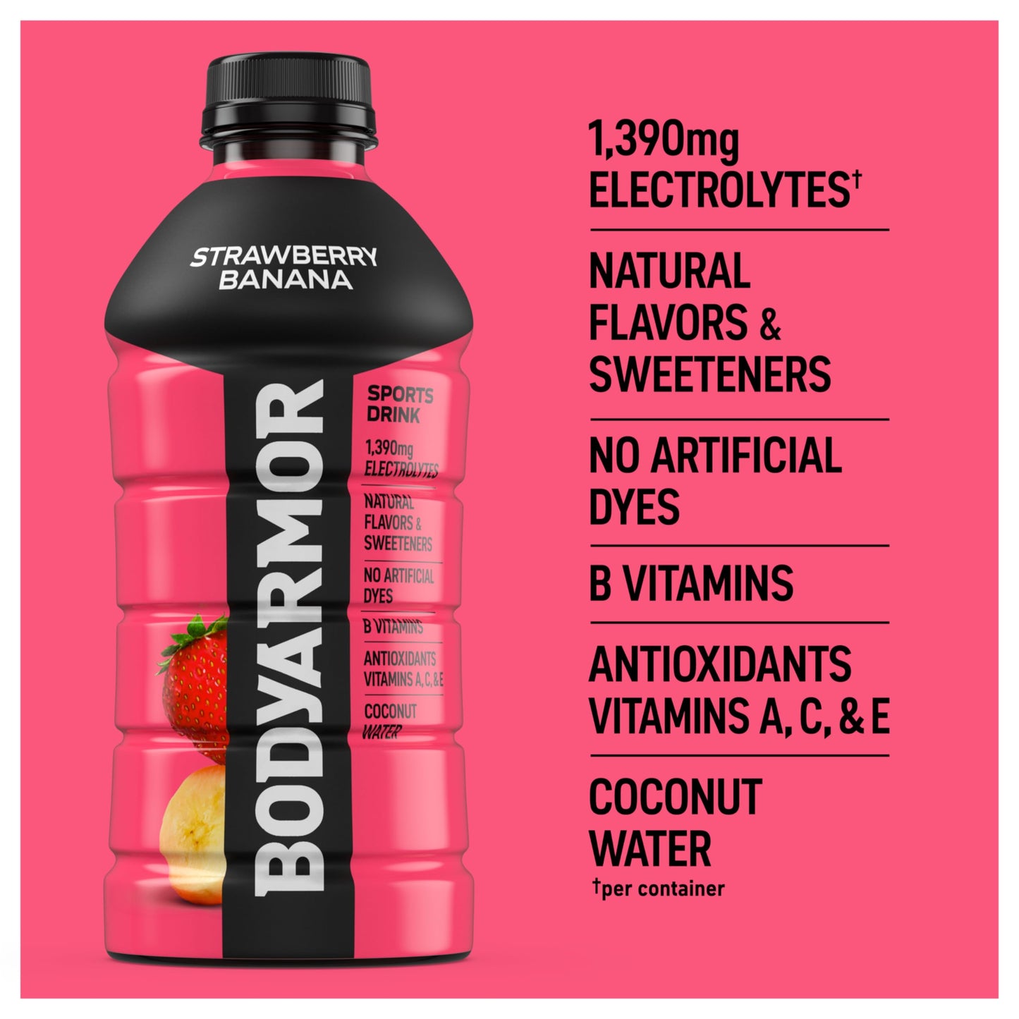 BODYprotective covering Sports Drink  Strawberry Banana  Electrolyte Drink Hydration  28 Fl Oz Bottles (15 Pack)  Flavored Coconut Water with B Vitamins & Antioxidants