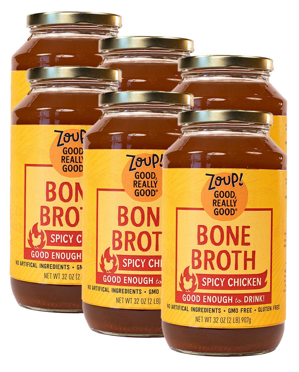 Zoup! Spicy Chicken Bone Broth - Keto-Friendly, Non-GMO, Paleo - 32 oz, 6-Pack