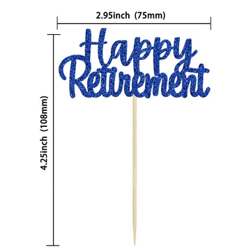 Gyufise 36 Pack Happy Retirement Cupcake Toppers Blue Glitter Retired Cupcake Picks Decorations For Retirement Theme Birthday Pa
