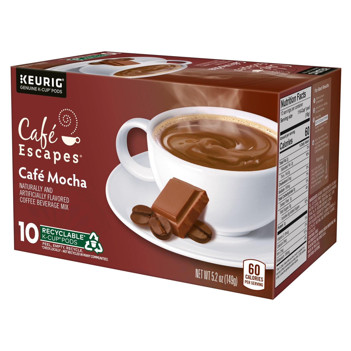 Caf   Escapes Caf   Mocha Coffee Beverage, Single-Serve K-Cup Pods, 60 Count