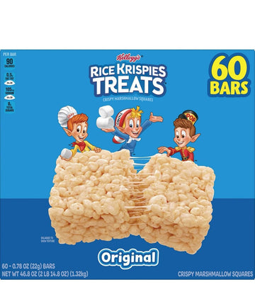 Rice Krispie's Treats Marshmallow Bars, Original, 60 Count Mini Squares, Sweet Crispy Marshmallow Cereal Kids Snacks, Lunch Snac