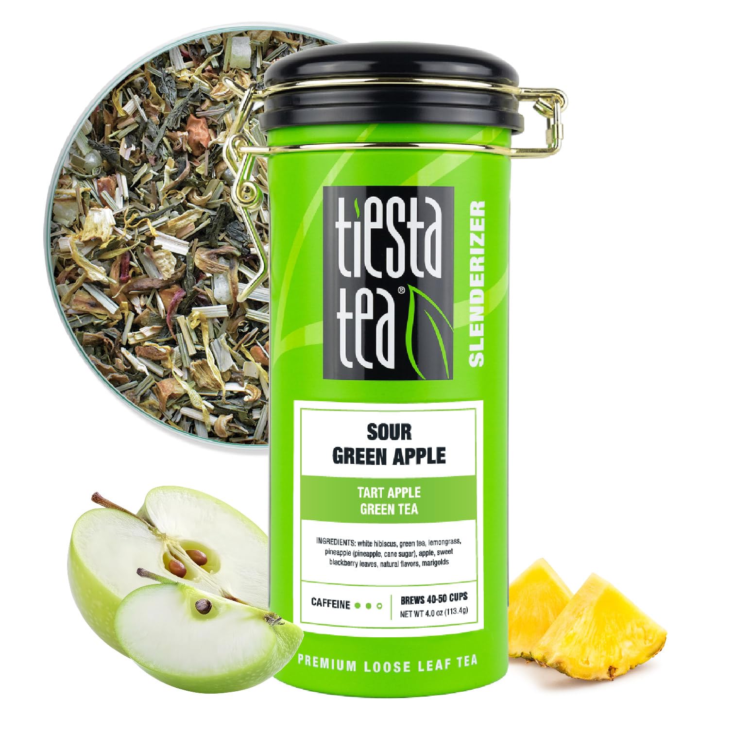 Tiesta Tea Sour Green Apple Loose Leaf Tea Blend - Medium Caffeinated - 4 oz Refillable Tin - Makes Hot or Iced Tea Up to 50 Cups