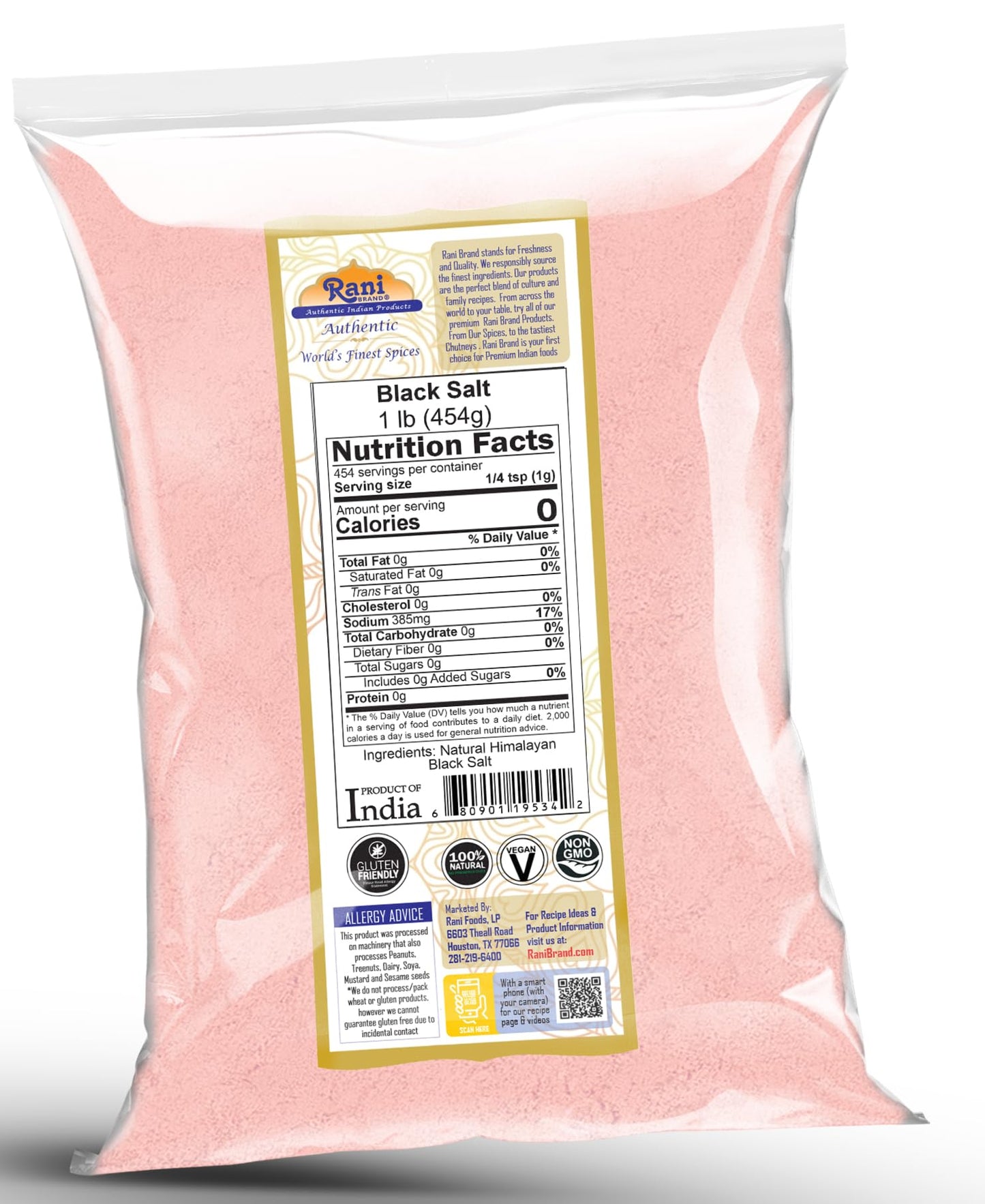 Rani Black Salt Powder (Kala Namak) Mineral 16Oz (1Lb) 454G ~ Unrefined, Pure And Natural | Vegan | Gluten Friendly | Non-Gmo | Indian Origin | Perfect For Tofu Scramble