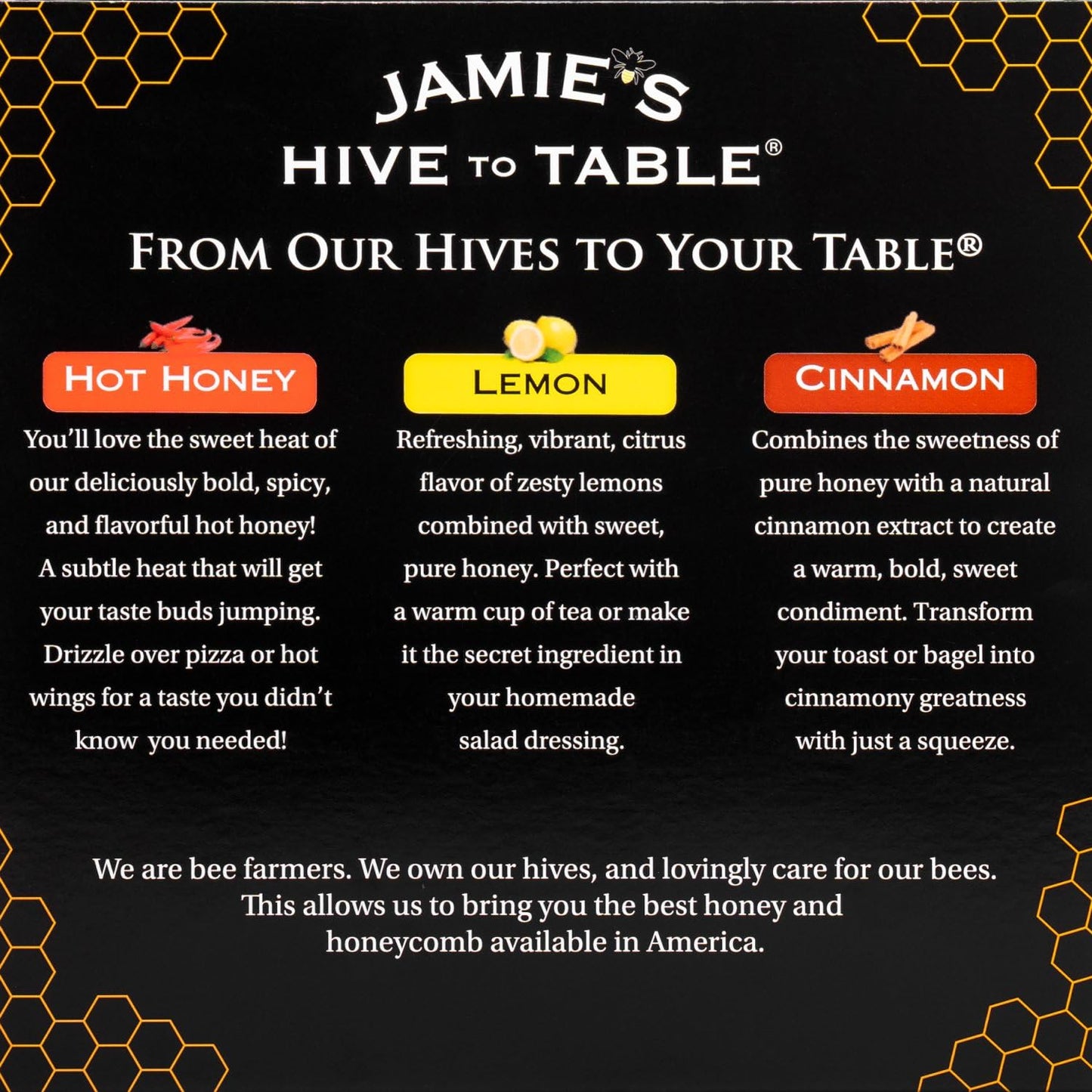Jamie'S Hive To Table Infused Honey Gift Set - Hot, Lemon, And Cinnamon Flavors, 36 Oz, Pack Of 3 Squeeze Bottles - 100% America
