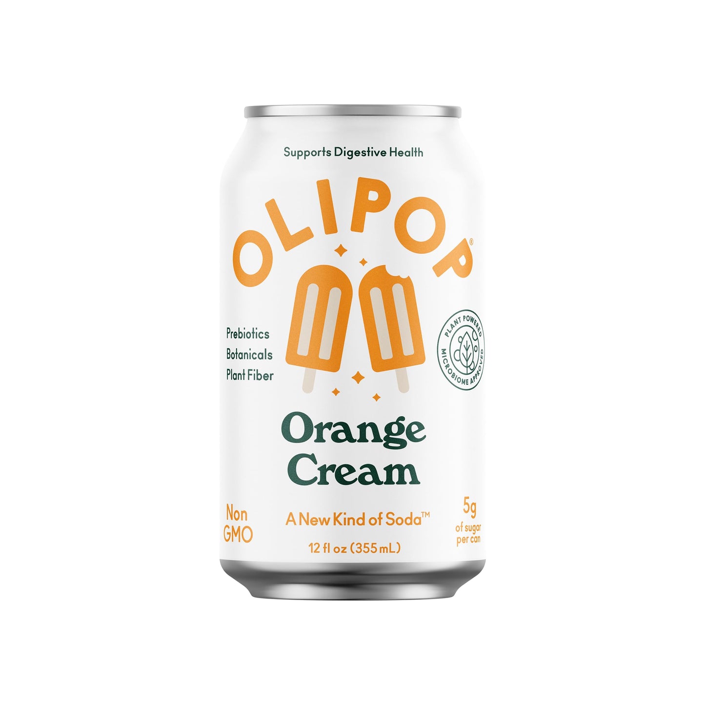 OLIPOP Prebiotic Soda Pop  Orange Cream  A New Kind of Soda Packed with Prebiotics  Fiber  and Botanicals  Gluten Free  Vegan  GMO Free  12oz (12-Cans)