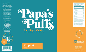 Papa'S Puffs Tropical Flavored Pure Sugar Candy - Individually Wrapped In Resealable Tub - Fat-Free, Gluten-Free, Cholesterol-Fr
