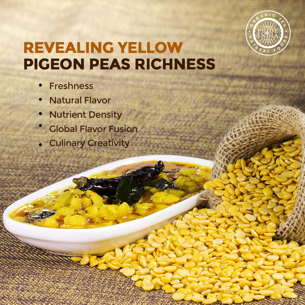 Pride Of India - Indian Split Yellow Pigeon Peas - Protein & Fiber Rich Toor (Arahar) Dal, 3.0 Pound Jar