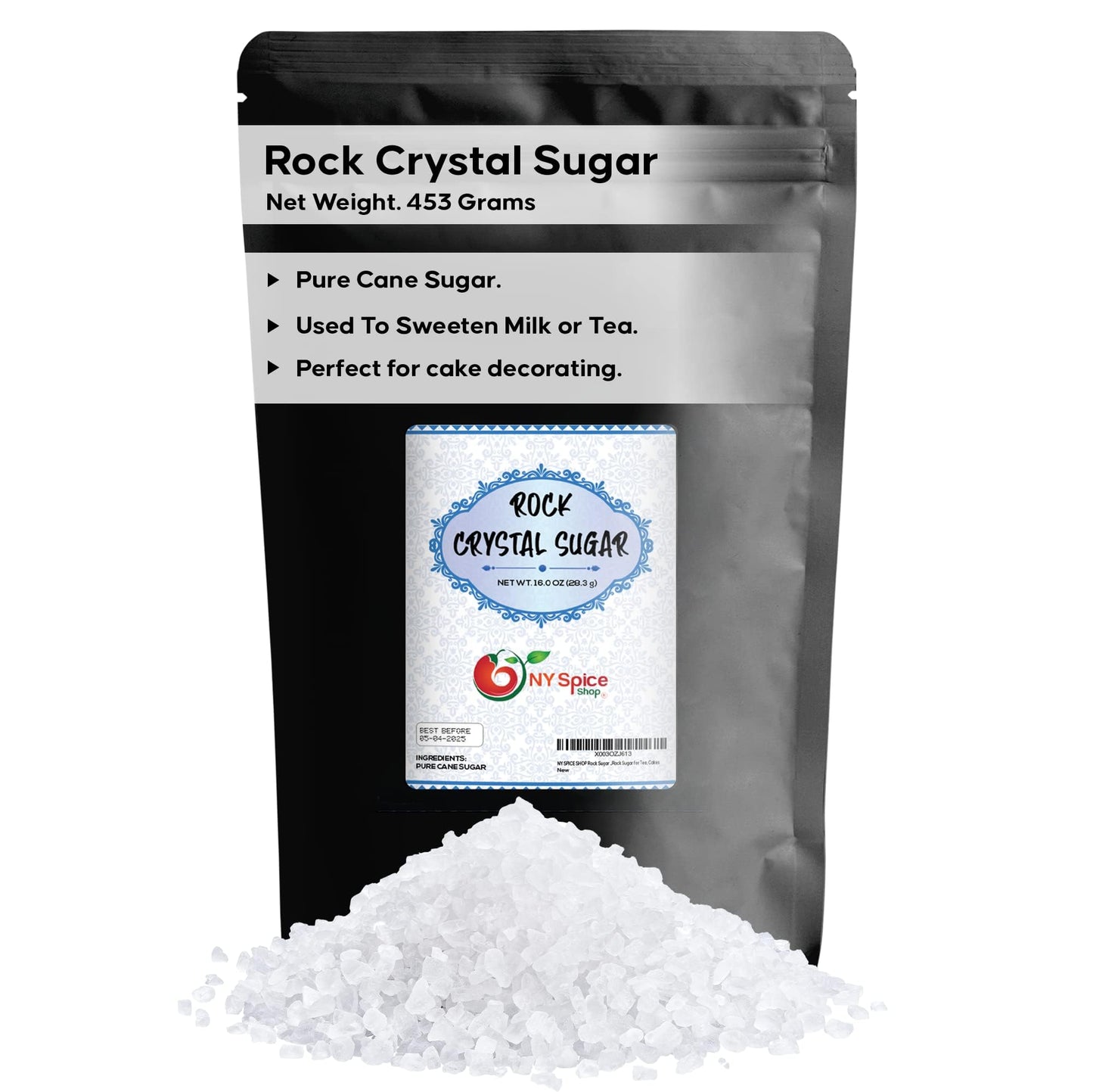 NY SPICE SHOP Rock Sugar - 1 Pound Bag Rock Candy Crystals - Sugar Rocks Whole - Sugar Crystals - Rock Candy - Rock Sugar for Te