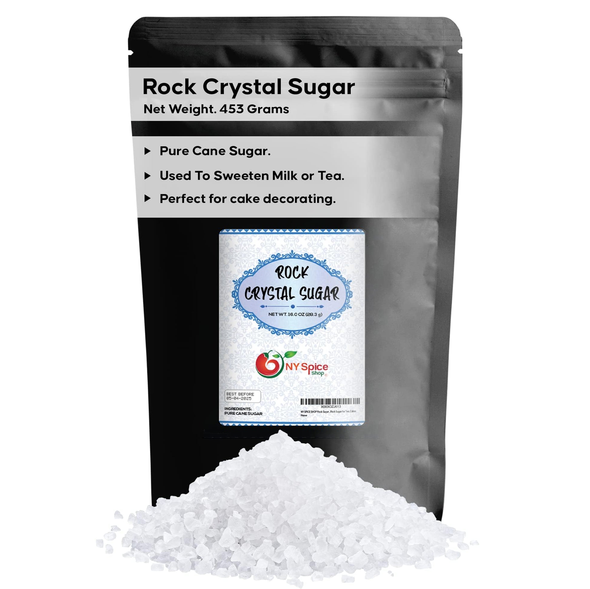 NY SPICE SHOP Rock Sugar - 1 Pound Bag Rock Candy Crystals - Sugar Rocks Whole - Sugar Crystals - Rock Candy - Rock Sugar for Te