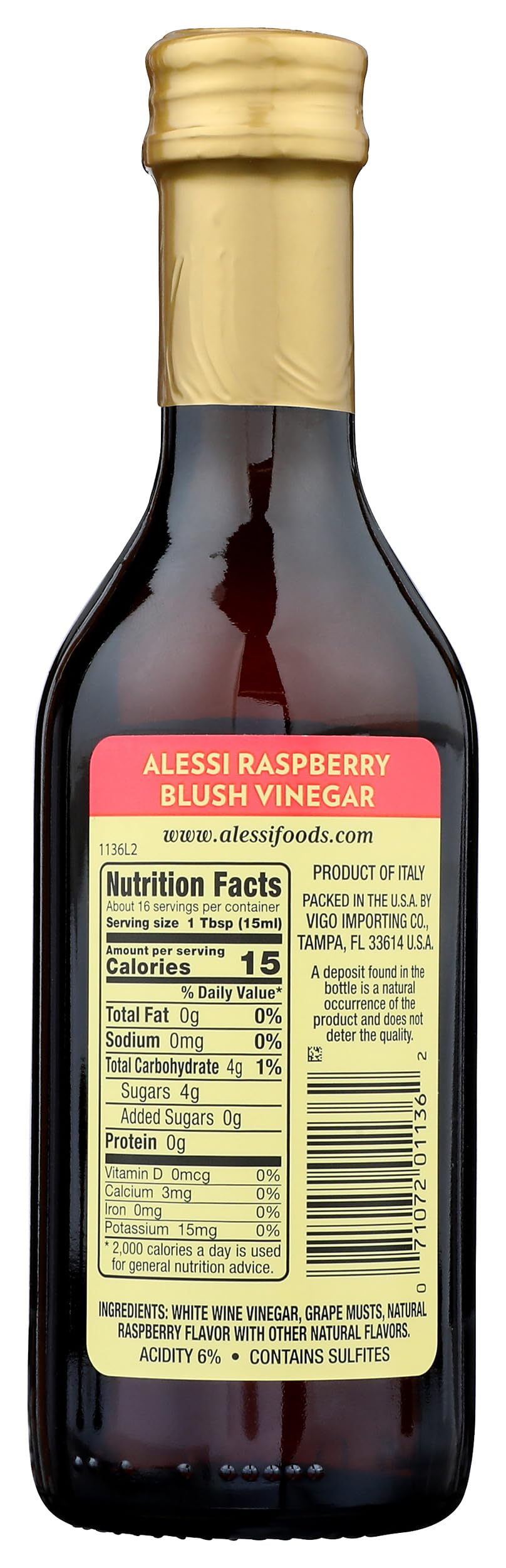 Alessi Foods White Balsamic Raspberry Blush Vinegar, 8.5 Fl Oz, Red, Model 00035062