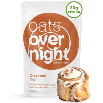 Oats Overnight Vegan Cinnamon Roll Oats, 20g Protein, Gluten Free, High Fiber, 2.3 oz per Meal, Pack of 24