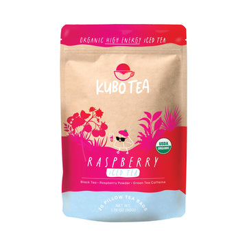 Kubo Tea Organic Raspberry Black Tea Bags - High Caffeine Iced Tea (155 mg) - 20 Ct - 1.76 Ounce Pack - Compostable Packaging
