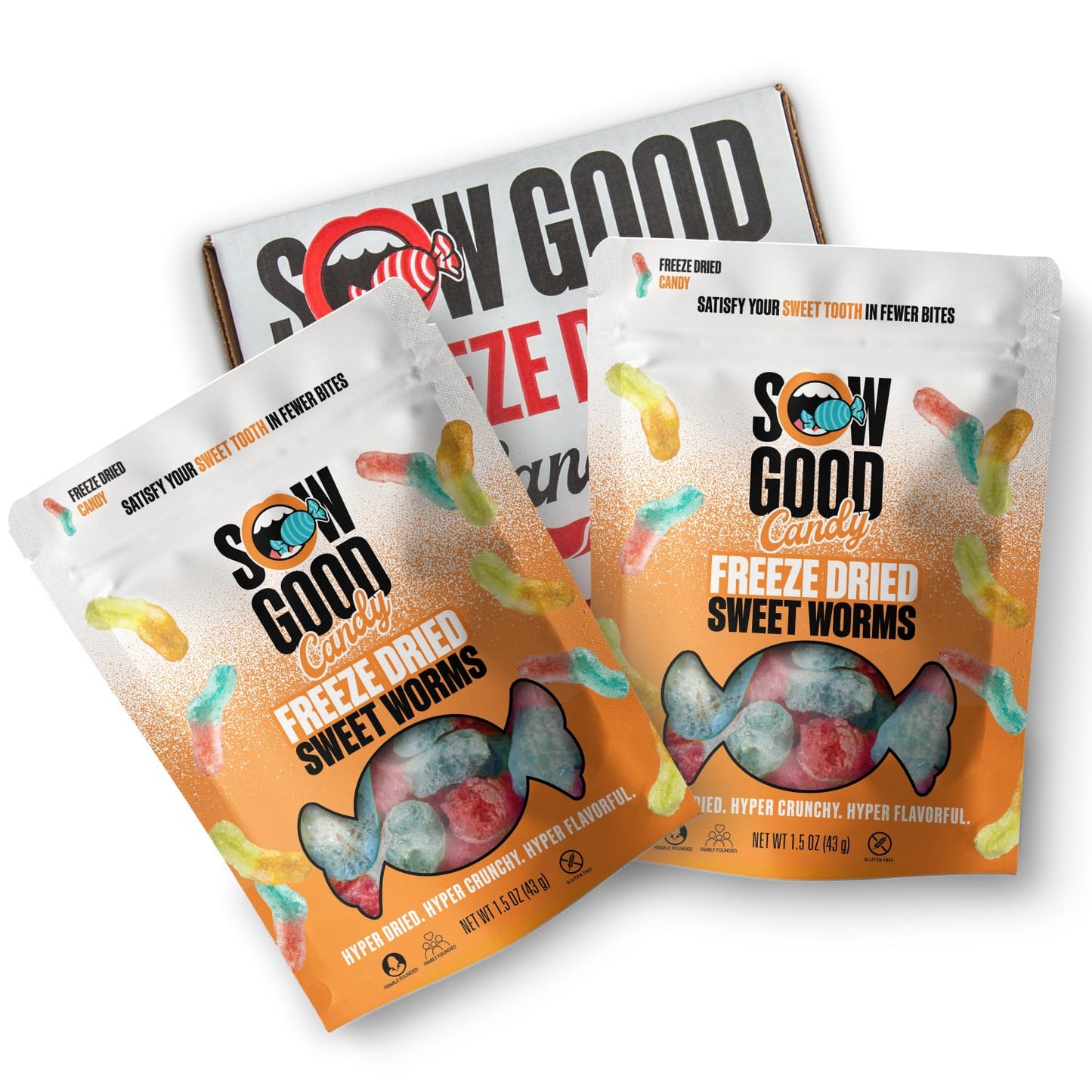 SOW GOOD Freeze Dried Candy Sweet Worms 2 Pack - Ideal for Snacking & Kids Parties