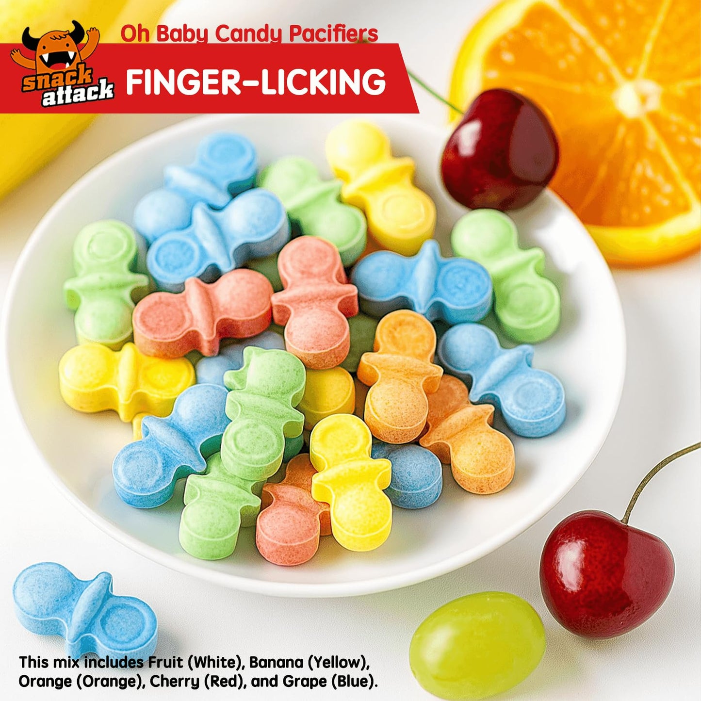 Snack Attack Candy Pacifiers - Individually Wrapped Hard Candy Favors, 10lb Bag