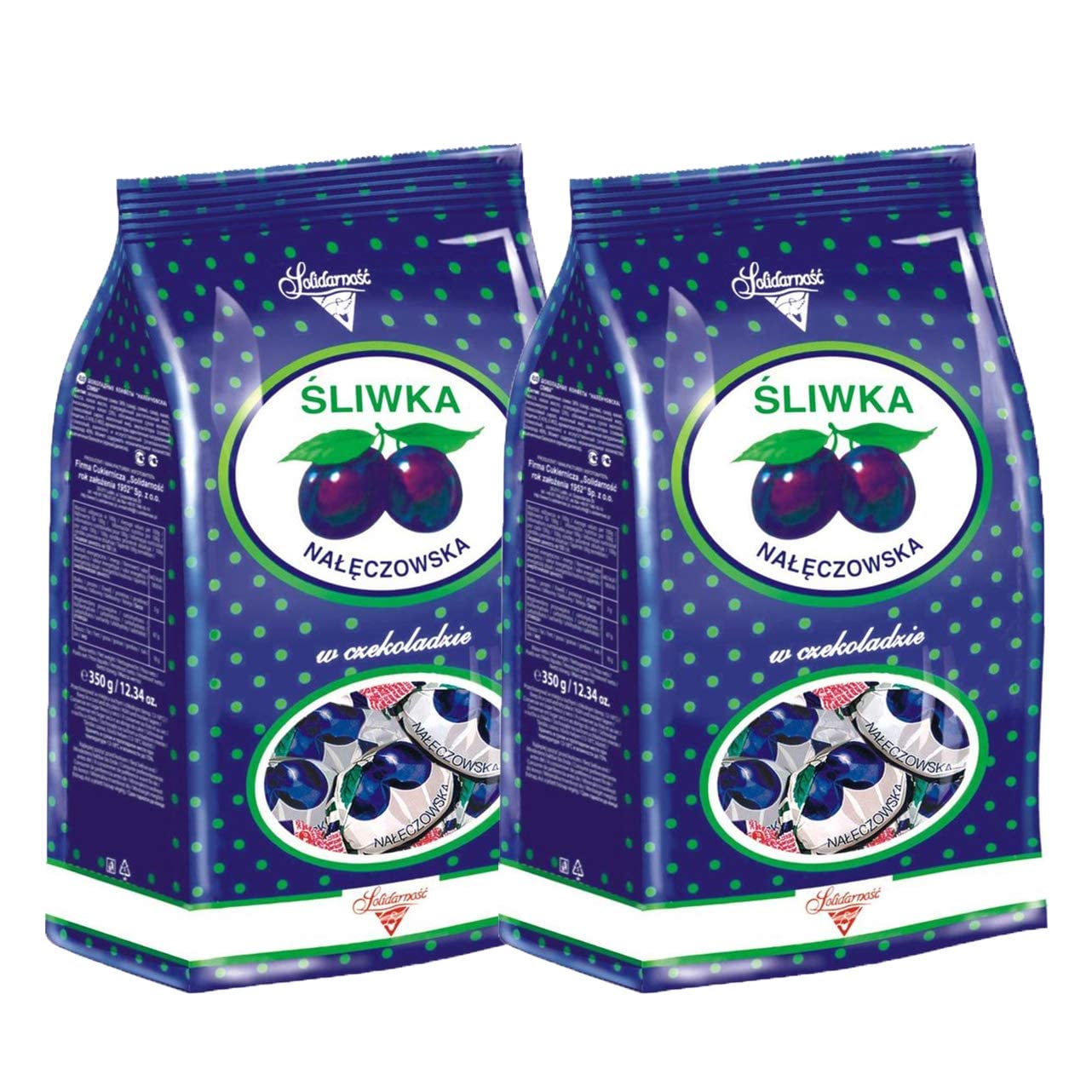 Solidarnosc Candied Plums In Dark Chocolate Sliwka Naleczowska (Pack Of 2), 12.34 Ounces