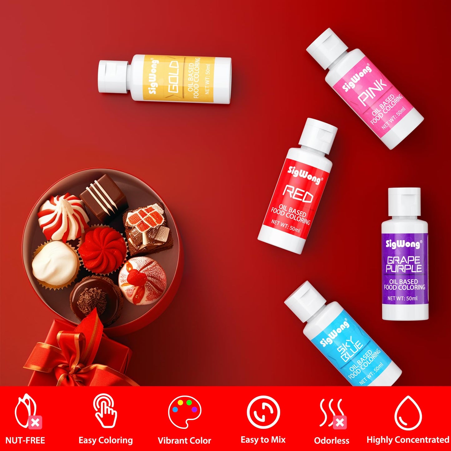 Oil Based Food Coloring For Chocolate - 50Ml Red Upgraded Edible Oil Based Food Dye For Cake Decorating, Baking, Candy Melts, Co