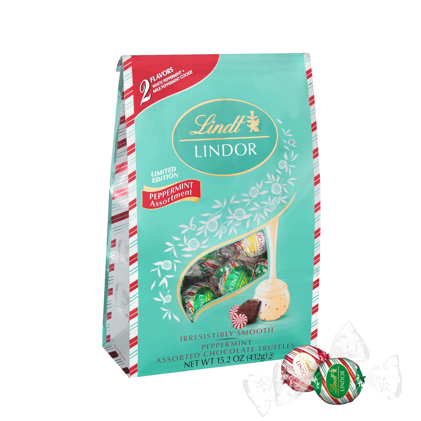 Lindt LINDOR Holiday Assorted Peppermint Chocolate Candy Truffles  15.2 oz. Bag