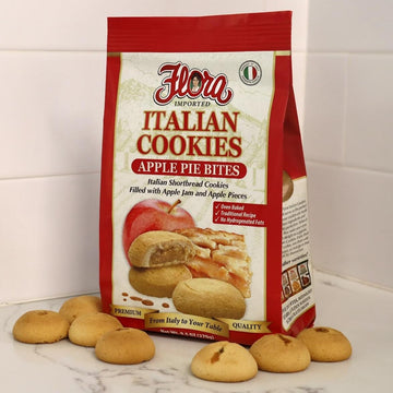 Flora Italian Cookies Apple Pie Bites - Authentic Italian Shortbread Cookies Filled With Apple Jam & Pieces - Traditional Recipe