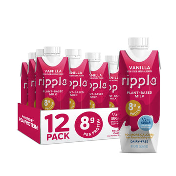Ripple Non-Dairy Milk, Vanilla | Vegan Milk With 8g Pea Protein | Shelf Stable Single Serve Cartons | On-The-Go | Non-GMO, Plant