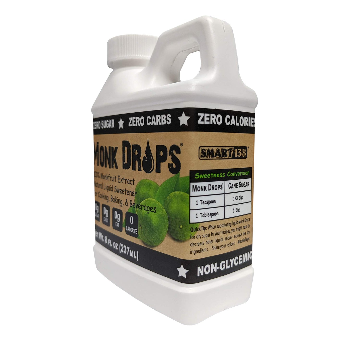 Smart138 Monk Drops Liquid Sweetener, Zero Calories, Zero Sugar, 8 Fl Oz Jug