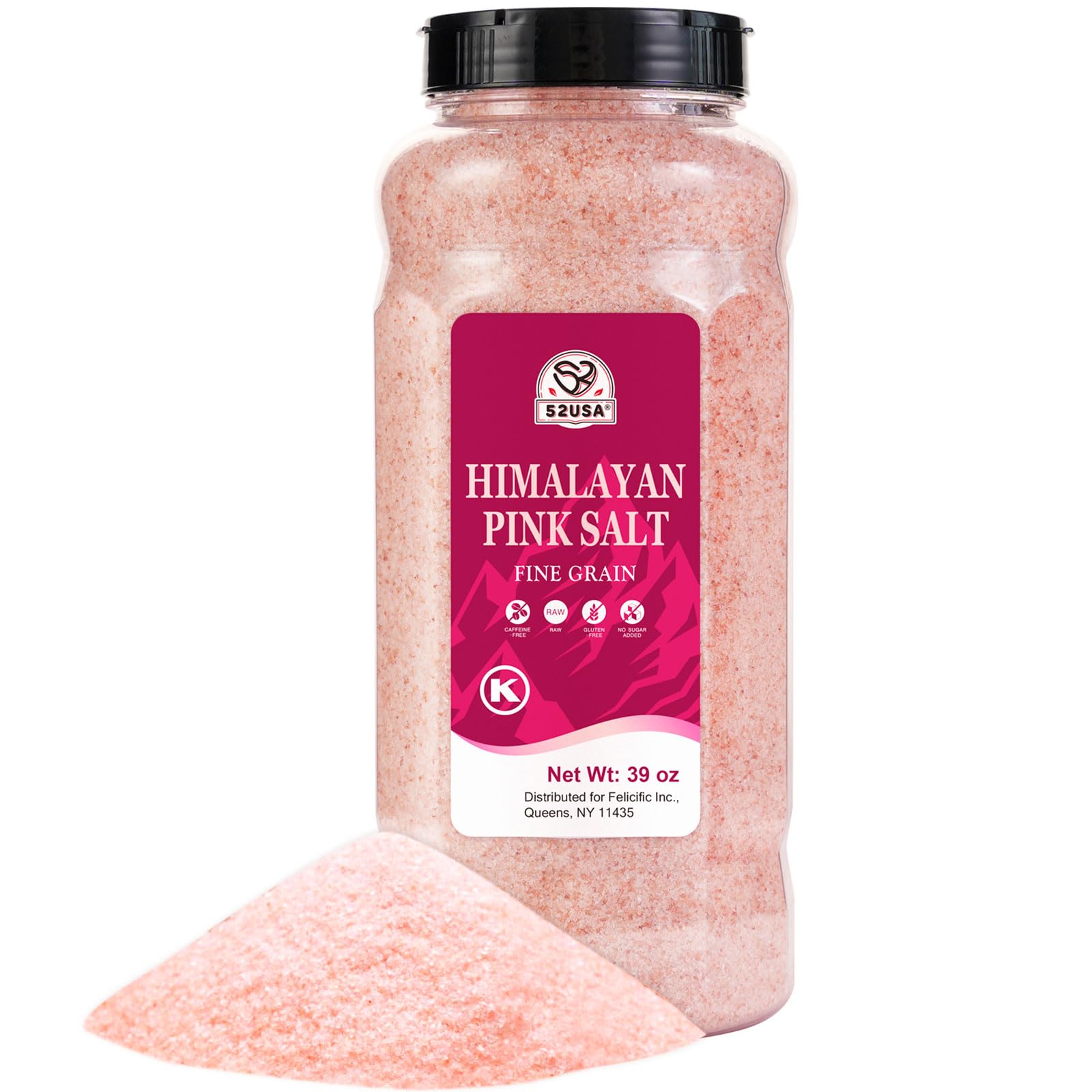 52USA Himalayan Pink Salt, Fine Grain, Kosher, 39oz (2.4 LB)