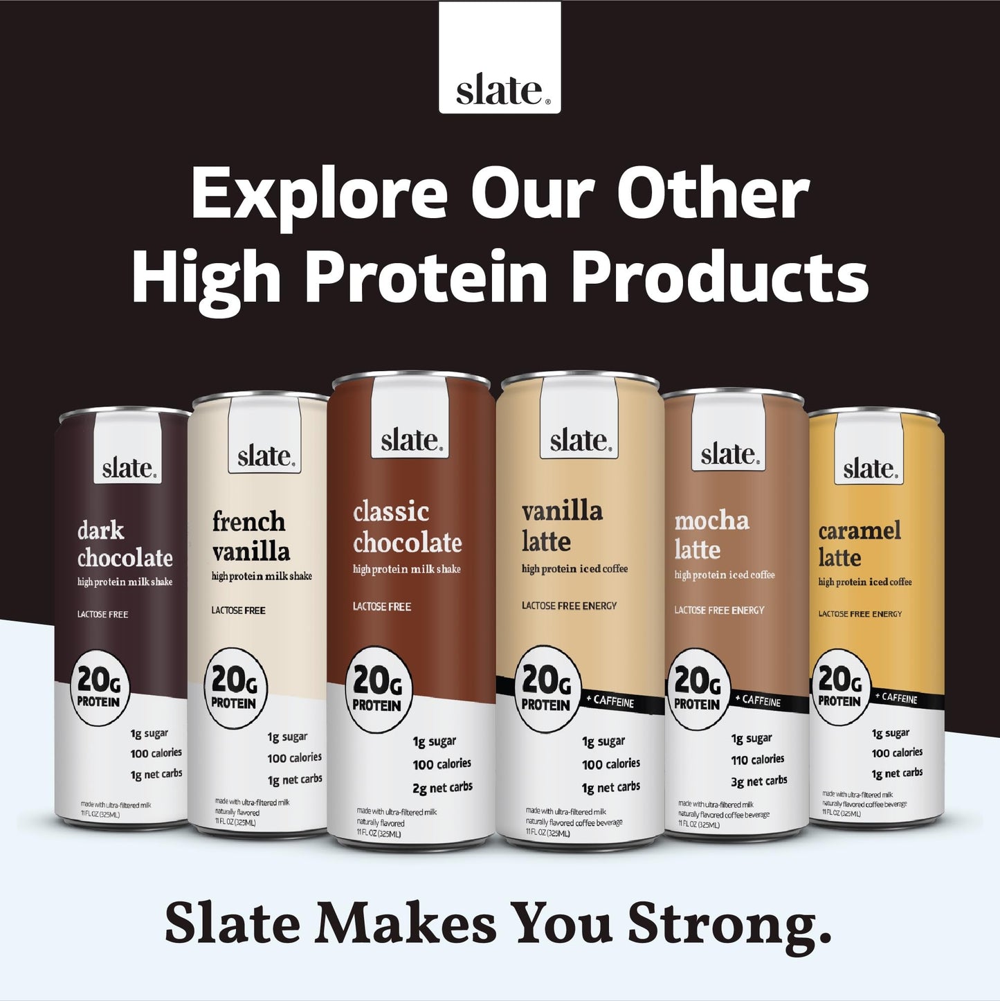 Slate Milk -Ultra Protein Shake-Salted Caramel-42g Protein 1g Sugar 180 Calories 1g Net Carbs-Lactose Free No Added Sugar-Made with Ultra Filtered Milk- Breakfast Boost Post Workout- 15 fl oz 12 Cans