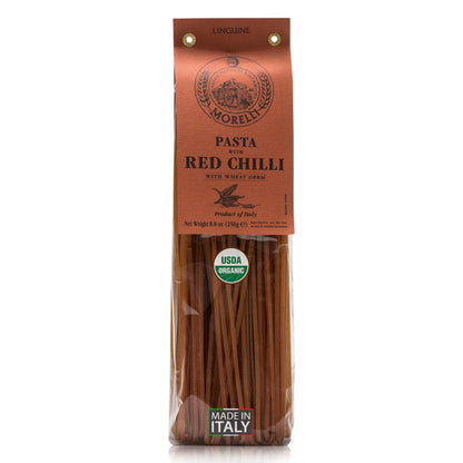 Morelli Organic Red Chili Linguine Pasta - All Natural Durum Wheat Semolina with Wheat Germ from Italy - Gourmet Pasta and Non G