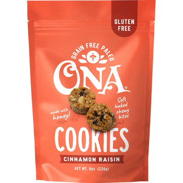 Ona Cinnamon Raisin Cookies, Made with Honey, Ready to eat, Gluten free, Grain free, Dairy free, Paleo