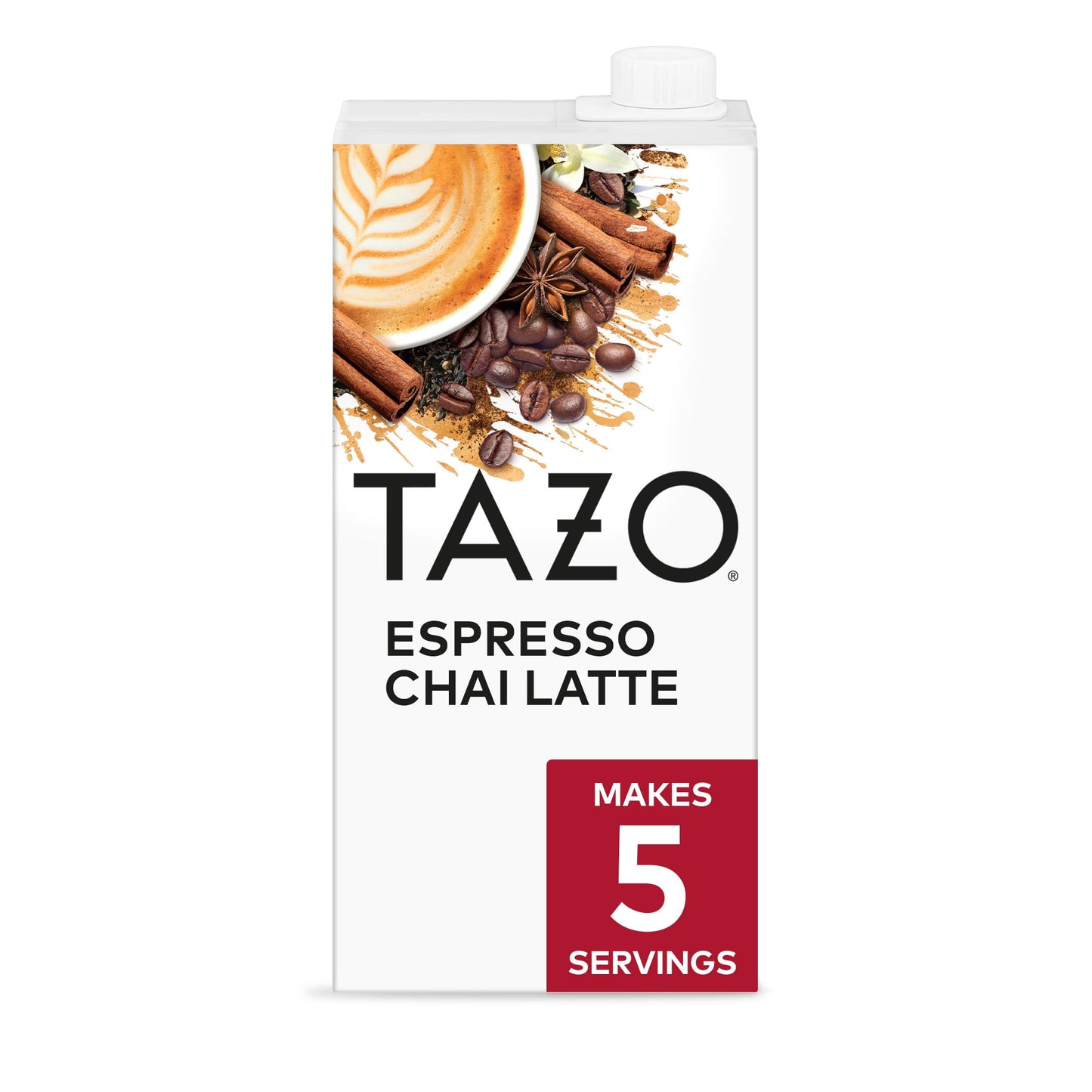 TAZO Espresso Chai Latte  Black Tea Concentrate  Easy to Serve Espresso Chai Tea for Everyday Cafe Style Lattes  Hot or Iced Coffee-like experience  Barista Approved  32oz Tea Mix Carton
