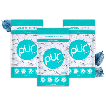 Pur Gum | Aspartame Free Chewing Gum | 100% Xylitol | Natural Wintergreen Flavored Gum, 55 Pieces (Pack Of 3)