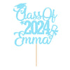 Personalized Cake Topper Custom Congrats Graduation Hat Student Class Of 2024 Double Sided Glitter Card Baby Blue