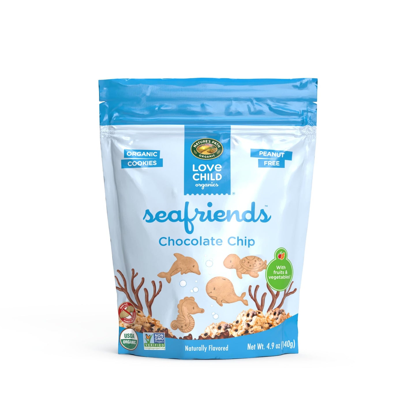 Love Child Organics Sea Friends Chocolate Chip Cookies, 4.9 oz (Pack of 1), Non-GMO, by Natures Path