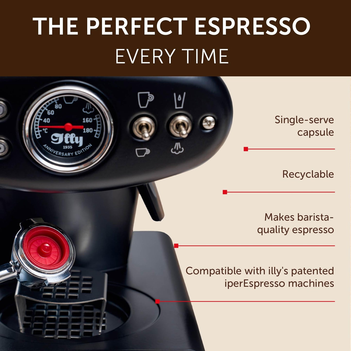 Illy Coffee IperEspresso Capsules - Single-Serve Coffee Capsules & Pods - Single Origin India Dark Roast - Notes of Black Pepper and Extra-Dark Chocolate - 100% Arabica - 18 Count (Pack of 6)