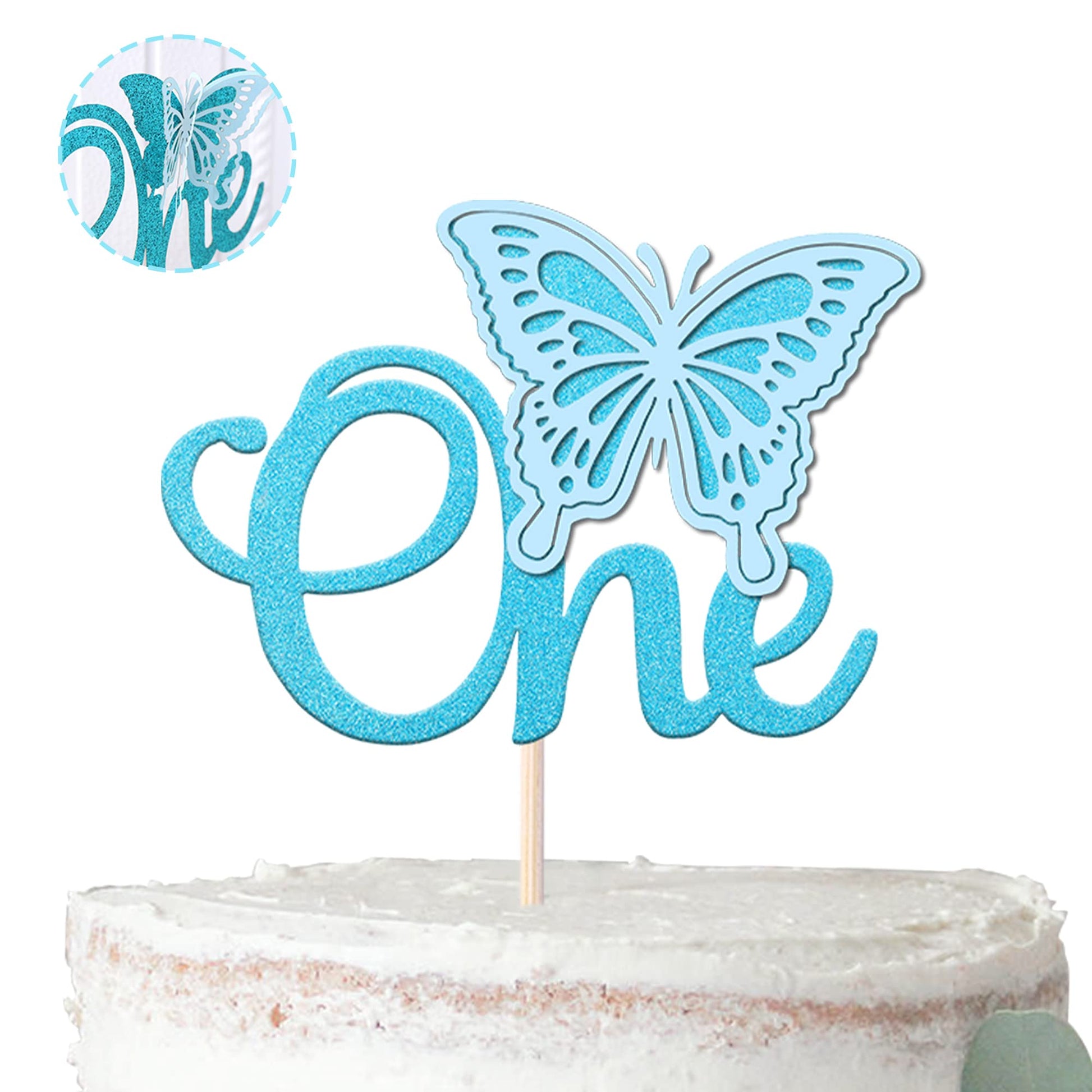Rsstarxi 1 Pack Butterfly One Cake Topper Glitter Baby Shower Butterfly First Birthday Cake Pick Decorations For Butterfly Theme