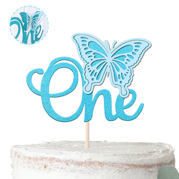 Rsstarxi 1 Pack Butterfly One Cake Topper Glitter Baby Shower Butterfly First Birthday Cake Pick Decorations For Butterfly Theme