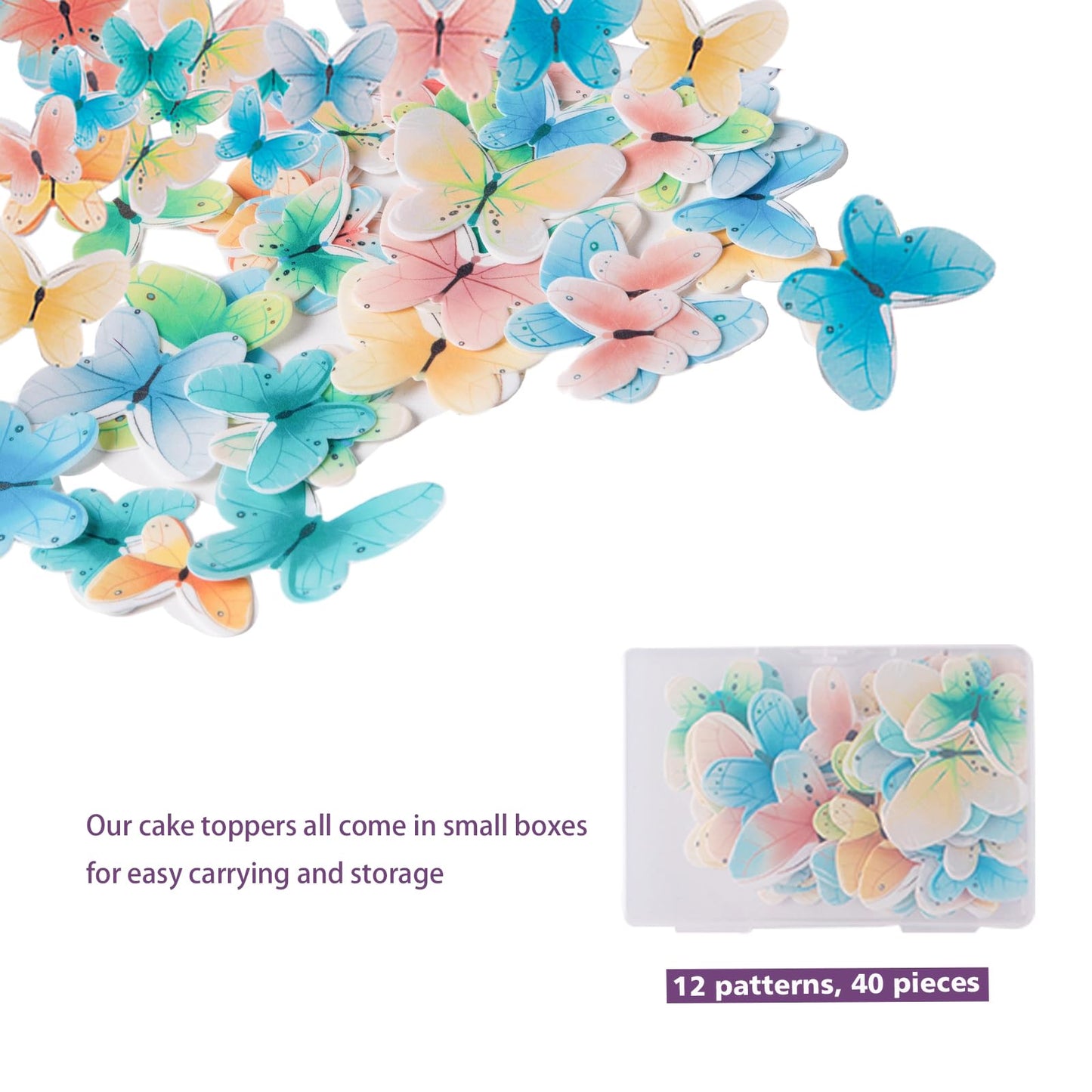 Edible Butterfly Cake Toppers 40-Pcs Mixed Size Wafer Paper Butterfly Cupcake Toppers Edible Butterflies Decorations For Happy B