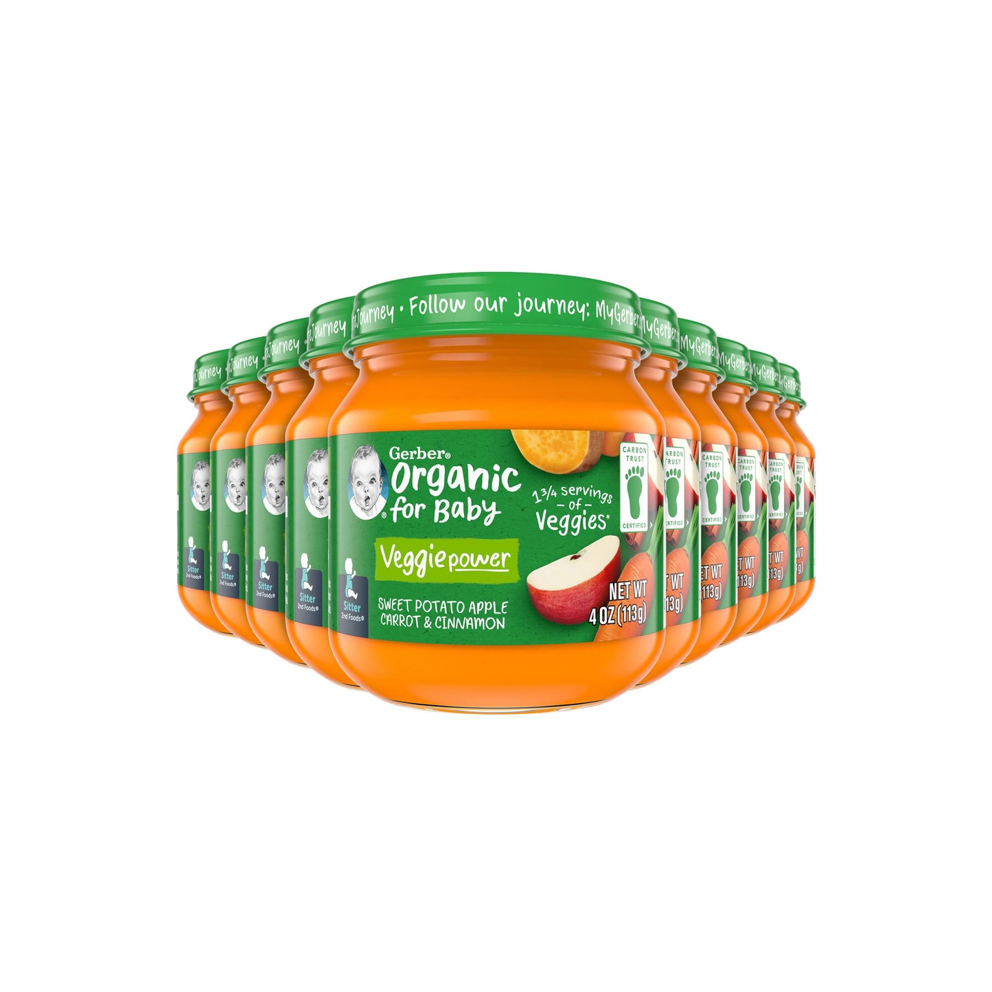 Gerber 2Nd Foods Organic For Baby Baby Food, Sweet Potato Apple Carrot Cinnamon, 4 Oz Jar (10 Pack)