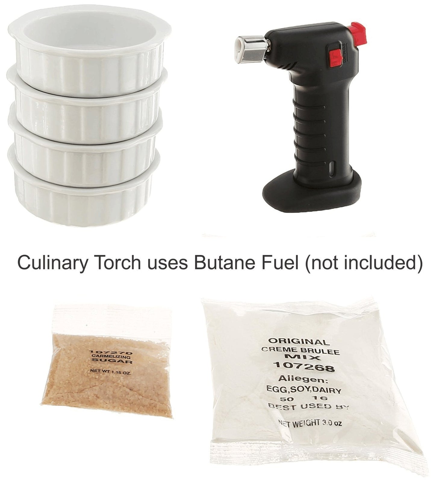 Dean Jacobs Quick & Delicious Creme Brulee Gift Set with Culinary Torch for Caramelizing Tops